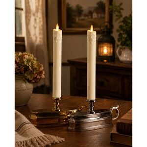 NEW Luminara Flameless LED Window Candles (2) Moving Flame Timer Bronze Ivory